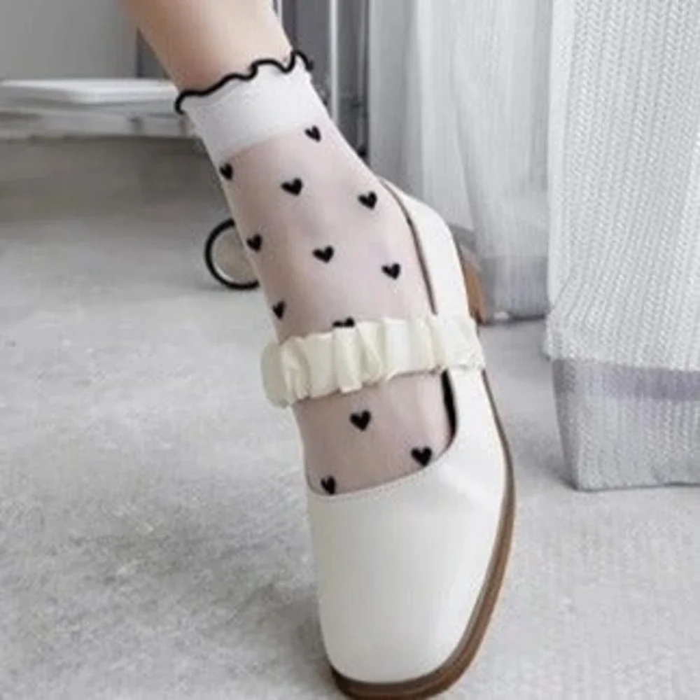Baby Doll socks white with black hearts NEW with tags
